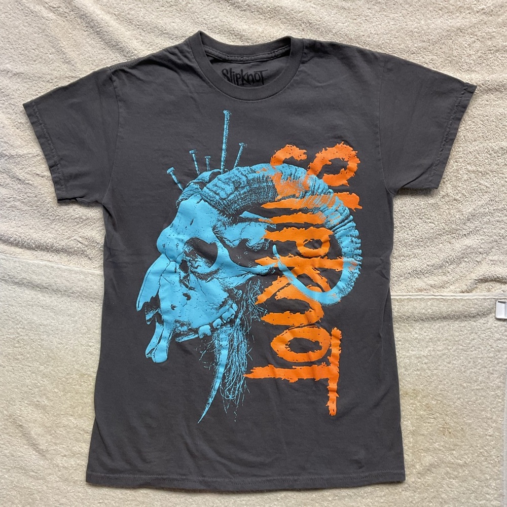 Slipknot Skull & Worm Print T-Shirt – Medium – Official Band Merch – Gray